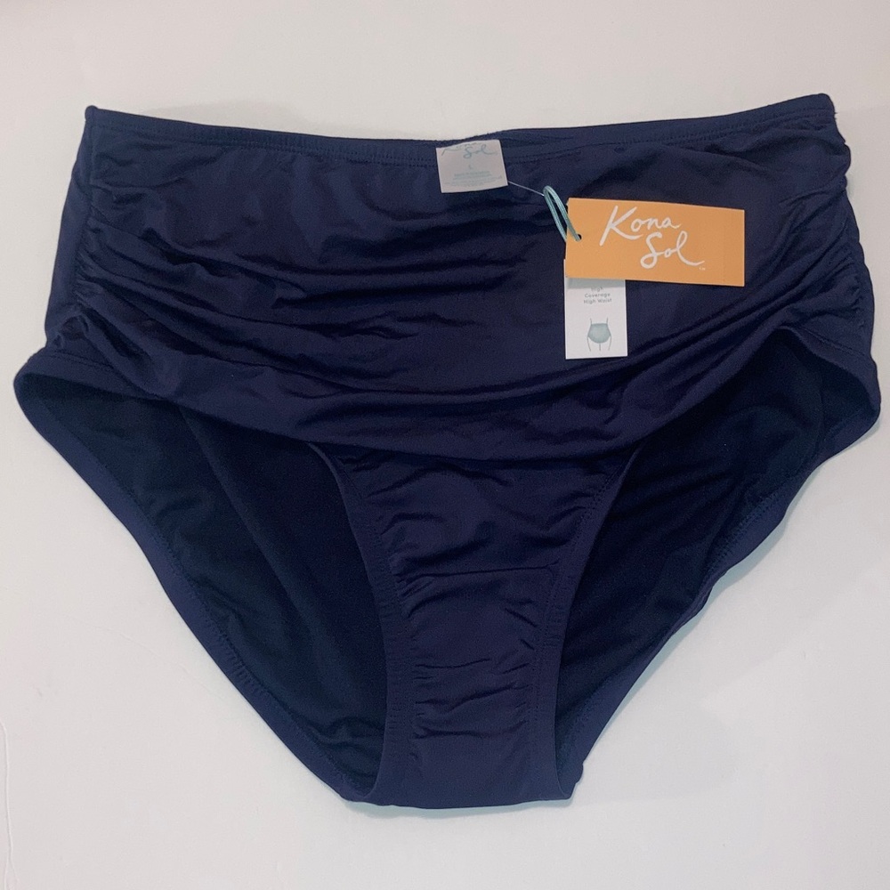 Women’s Kona Sol Navy High-Rise High Coverage Bikini Bottom L New